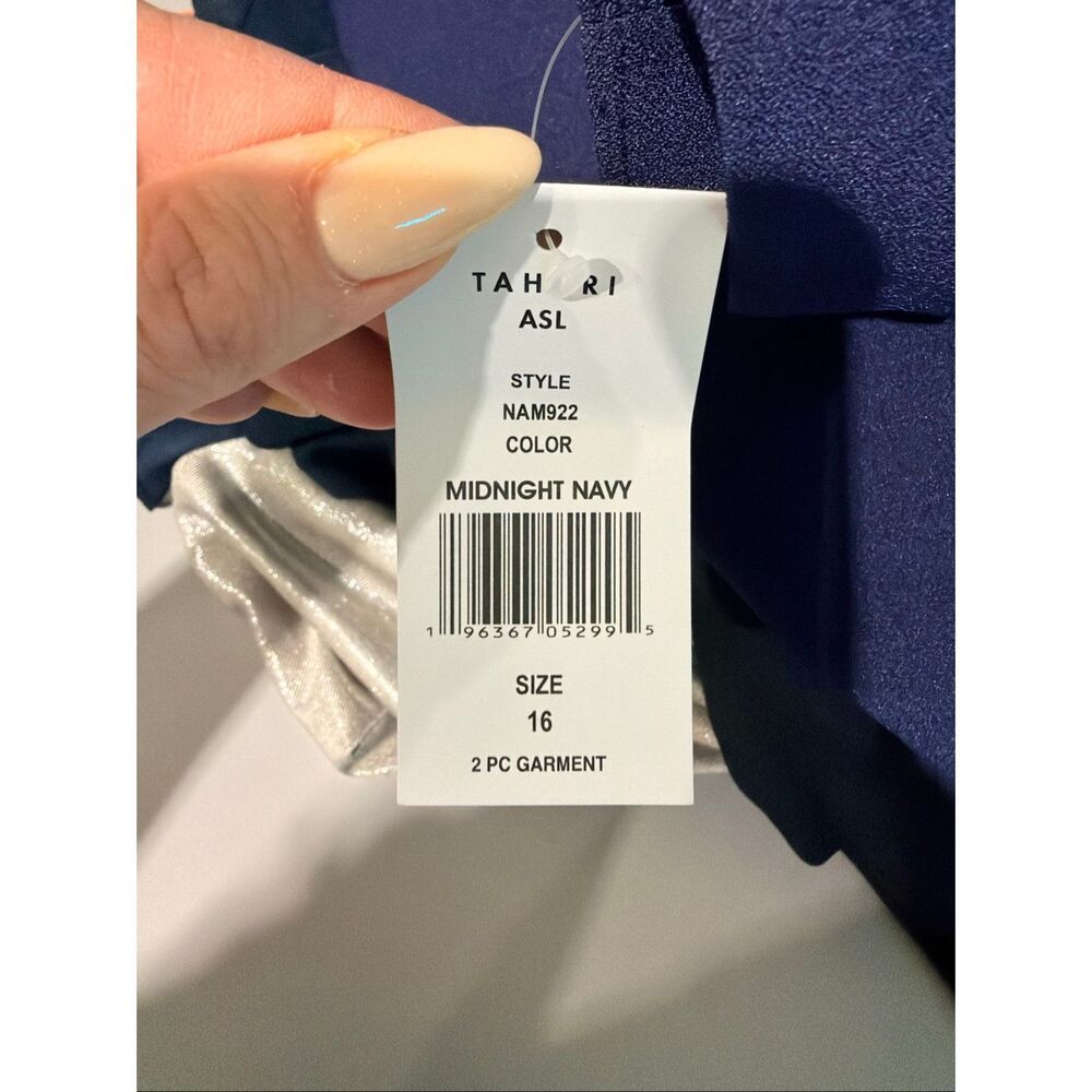 Tahari Navy Belted Blazer Pantsuit - Picture 5 of 5